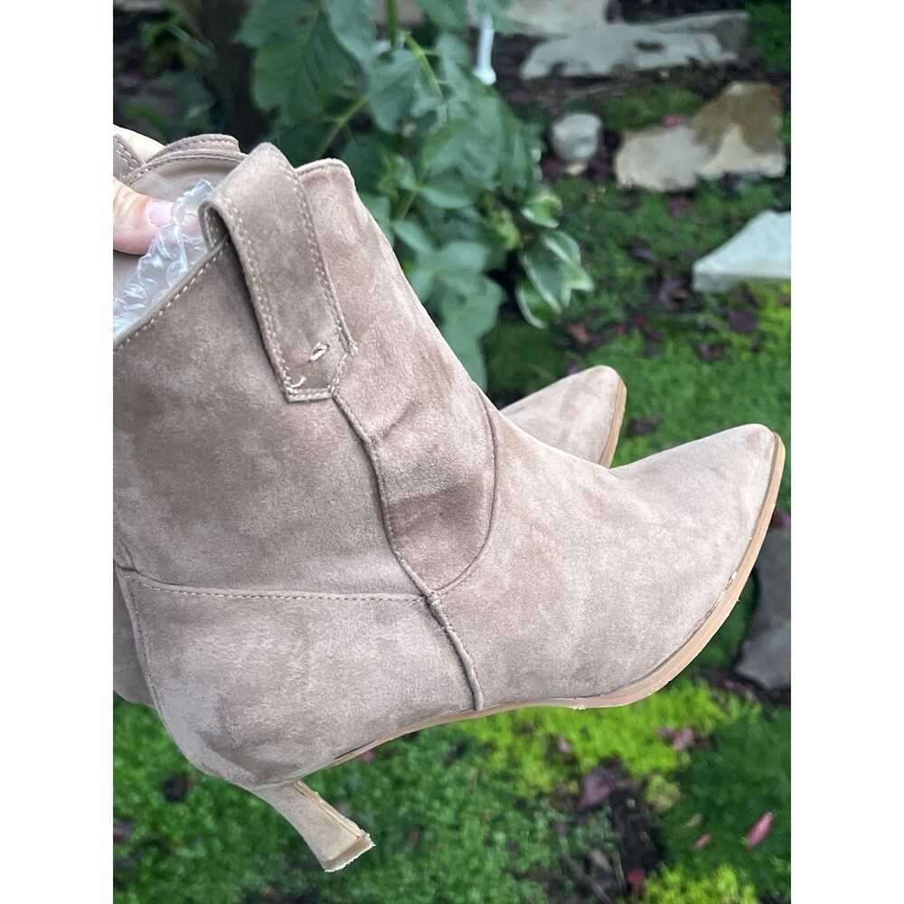 Jason Wu Kodey-FS Taupe Western Ankle Boots Size 8 Pointed Toe Kitten Heel